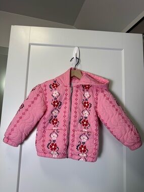 Old Navy Girls Pink Quilted Floral Printed Hooded Jacket Boho Girly Spring 5T